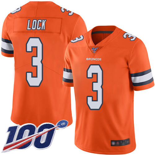 Denver Broncos Limited Men Orange Drew Lock 100th Season Jersey 3 Rush Vapor Untouchable NFL Football Nike